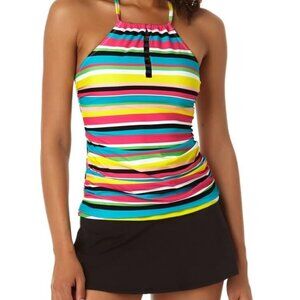 NWT Anne Cole Womens Tab Front High Neck Tankini Top Multicolor Sz S $100 LLL287
